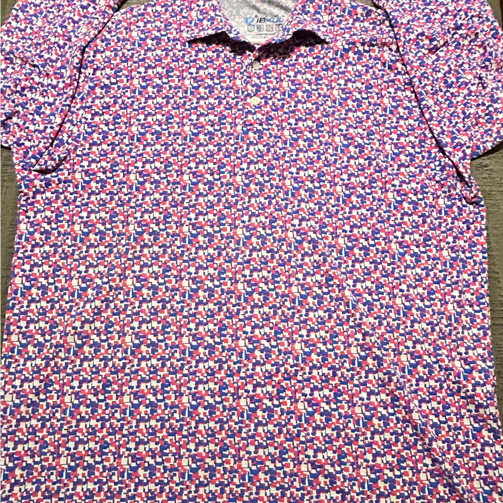 IBKUL Men's Geometric Polo - Red, Blue, White - Picture 8 of 9